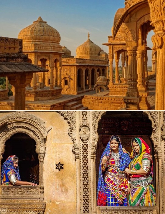 Фасадная часть королевских палат со стороны внутреннего двора, украшенные изысканными резными элементами (Золотой город, Индия).