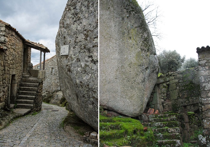 Рукотворные объекты деревни Монсанто гармонично сосуществуют с разбросанными по всей ее территории валунами (Португалия).