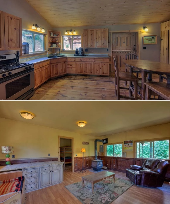 К услугам постояльцев просторная благоустроенная кухня и уютная гостиная с дровяной печкой (Cliff Haven, США).