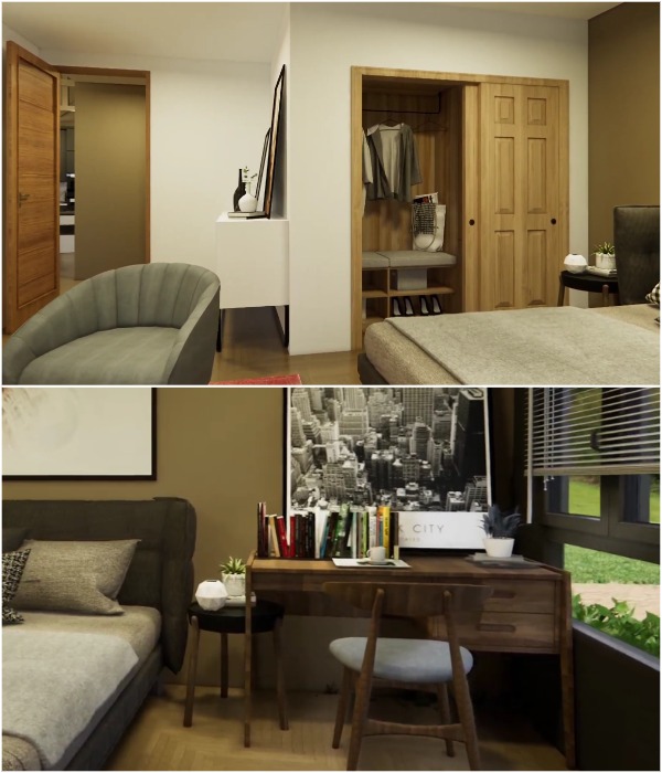 Рабочие места и системы хранения в спальнях.