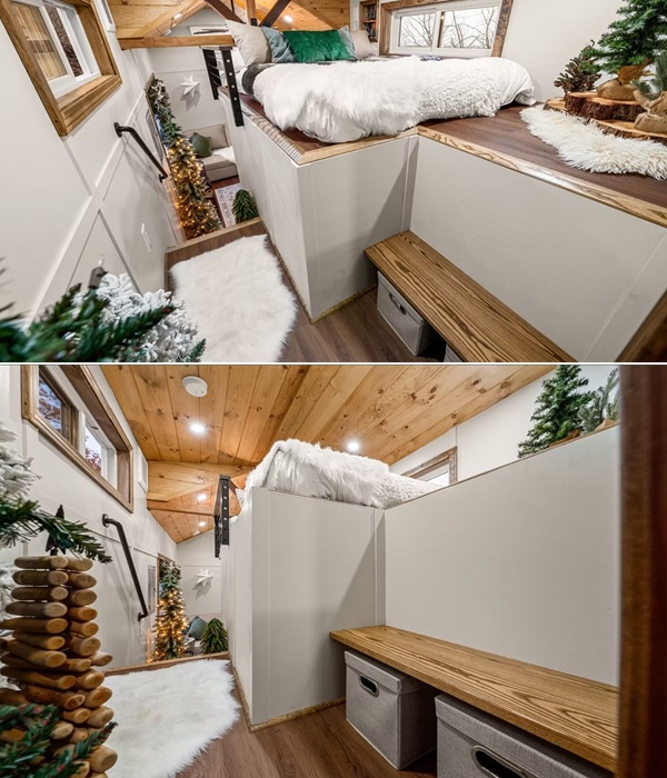 Лестничная площадка-гардеробная позволяет свободно одеваться/раздеваться и двигаться (The Spruce).