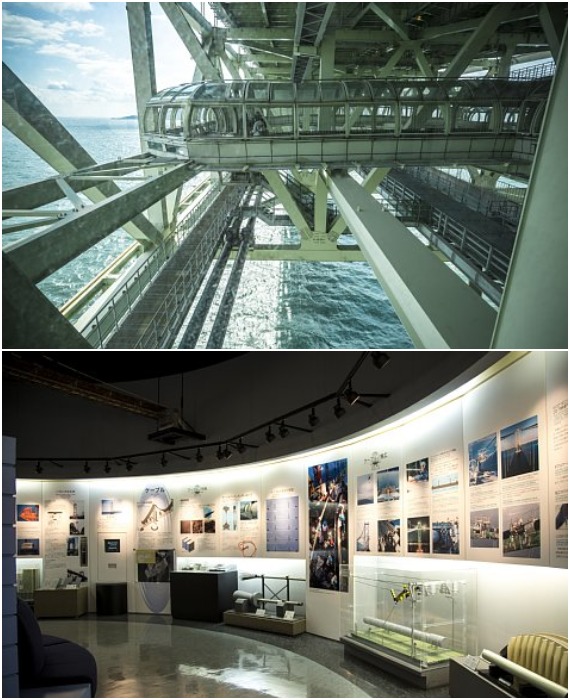 Выставочный центр моста Акаси-Кайкё расскажет об истории строительства, технологические аспекты конструкции, а медиавыставка порадует 360 градусным панорамным видом в высоты башен (Япония).