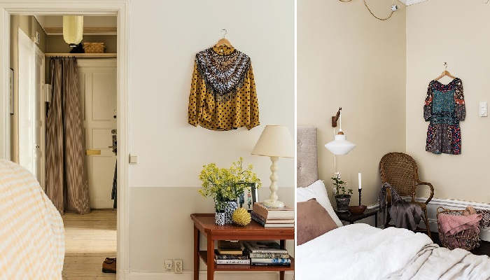 Личные вещи на гвоздике в спальне – обычное дело в шведских домах.