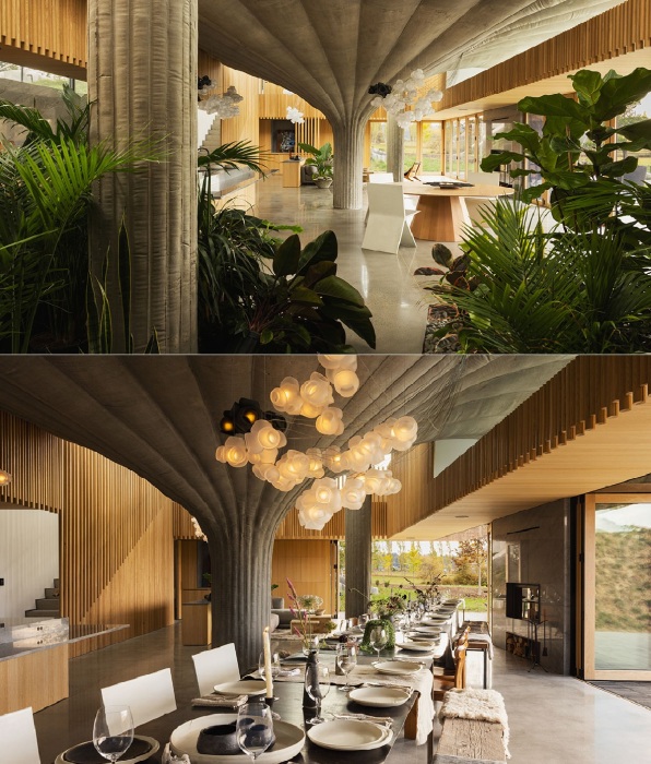 Колонны-кувшинки поддерживают потолок в каждой жилой зоне дома под названием «75.9».