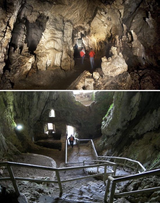 Любители острых ощущений могут спуститься в карстовую пещеру, расположенную под замком (Predjamski grad, Словения).