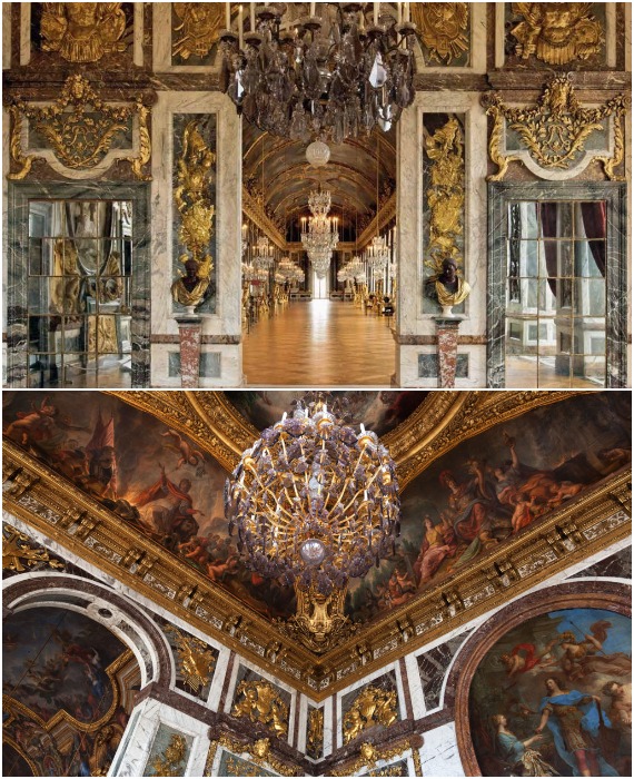Каждый сантиметр внутреннего убранства дворцового комплекса кричит о непомерных амбициях организатора строительства и его стремлении привлечь внимание (Château de Versailles, Франция).