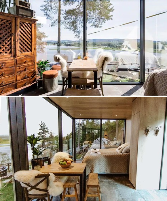 Обеденная зона в Mirrored Glass (The WonderInn, Норвегия). Обеденная зона в Mirrored Glass (The WonderInn, Норвегия).