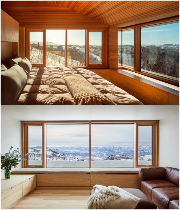 Интерьер главной спальни лыжного дома на склоне хребта Скалистых гор.