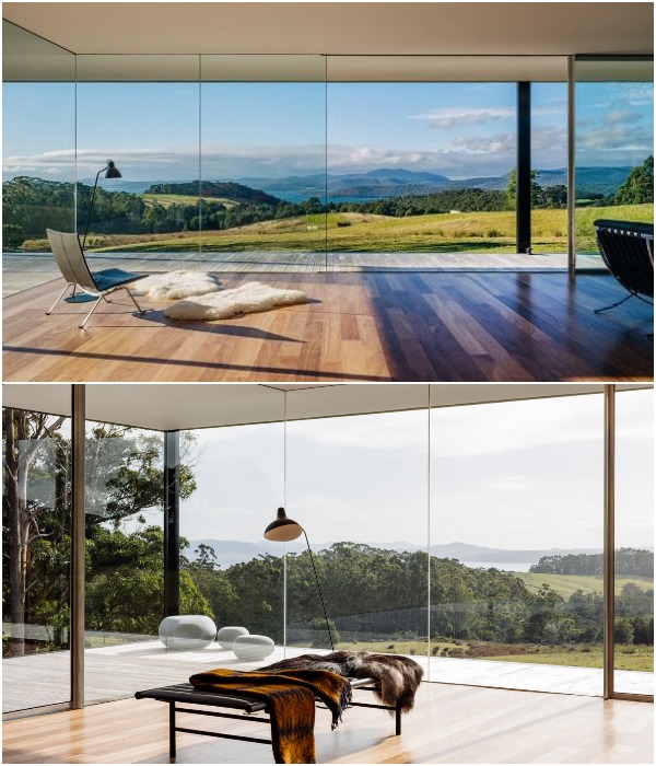 Основное жилое пространство обеспечивает 360-градусный обзор на потрясающей красоты природное окружение (поместье Triptych, Тасмания).