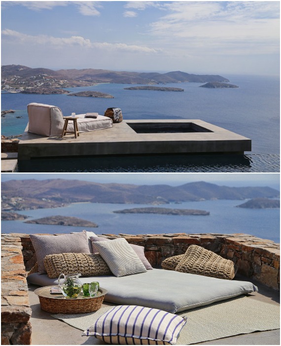 Несмотря на то, что летняя резиденция и гостевые домики располагаются рядышком, на территории можно найти и более уединенные зоны отдыха (Syros Summer House, Греция).