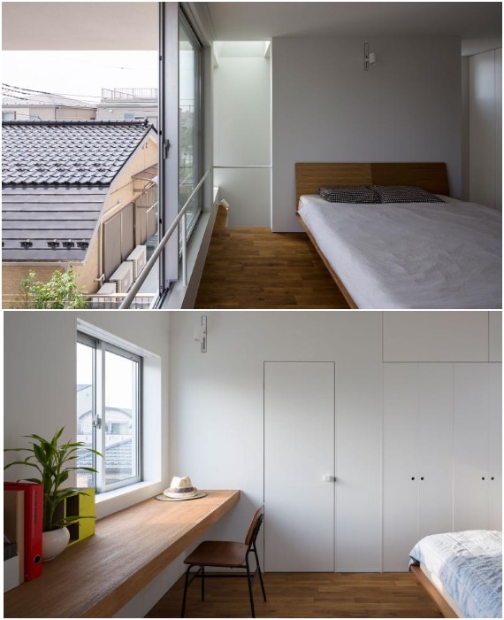 Спальная комната с рабочим пространством у окна (Токио, Япония).