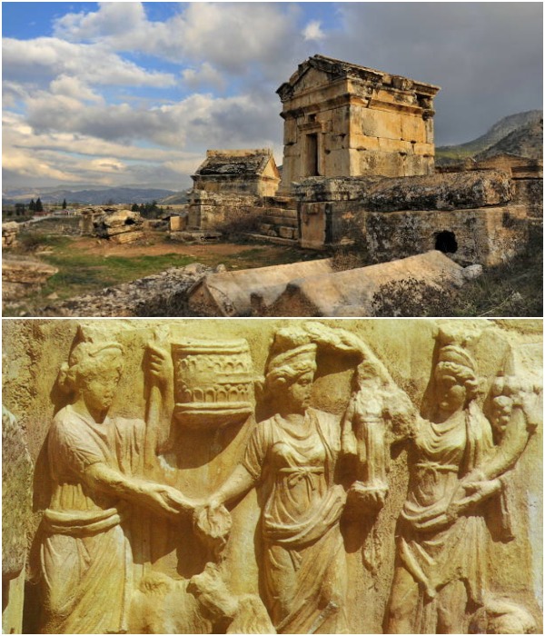 Гробницы богатых горожан и гостей, так и не дождавшихся исцеления, выделяются размерами и изысканным оформлением (Иераполис, Турция).