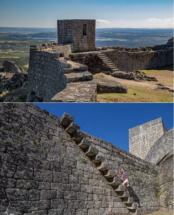 На самой вершине скалы сохранились руины замка тамплиеров, которые построили его в XII веке (Монсанто, Португалия).