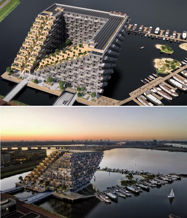 С какой стороны не посмотри, комплекс Sluishuis имеет разную форму (Амстердам, Нидерланды).