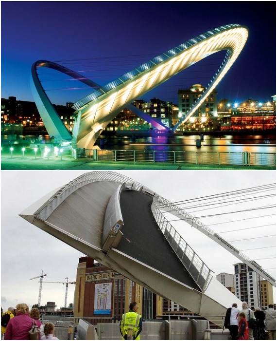 Gateshead Millennium Bridge – яркая достопримечательность Гейтсхеда в любое время суток и вне зависимости от его положения (Великобритания).