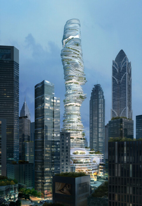 Причудливый небоскреб «Городской лес» бросает вызов банальности типичного небоскреба и размывает границу между архитектурой и природой (концепт MAD Architects). | Фото: evolo.us.