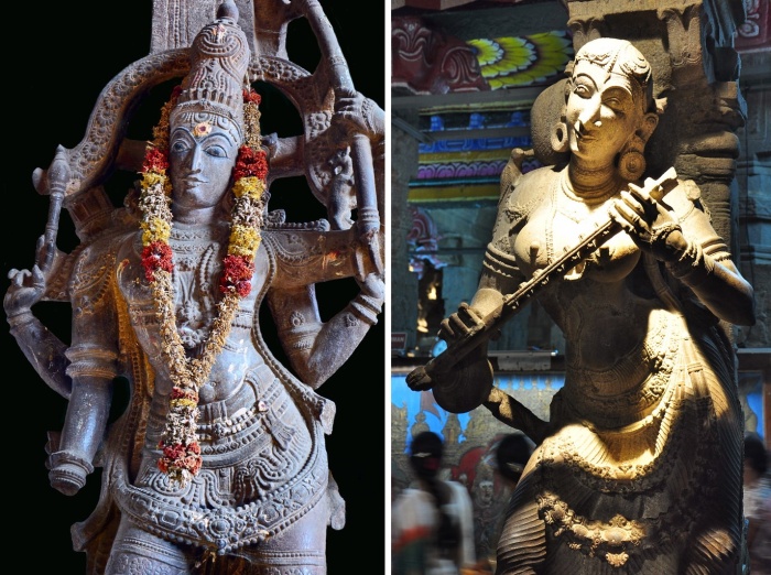 Сотни скульптур в разных обличиях богини Шакти украшают один из храмовых павильонов (Ashta Shakti Mandapam, Храм богини Минакши). 