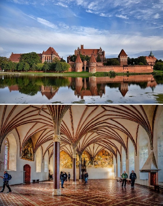 Malbork Castle состоит из трех разных замков, каждый со своими башнями, башенками, рвами и подъемными мостами (Польша).