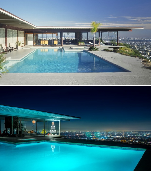 Самым впечатляющим развлечением в «парящем» доме являются террасы, на одной из которой предусмотрен бассейн с видом на город и живописный ландшафт (Stahl House, Лос-Анджелес).