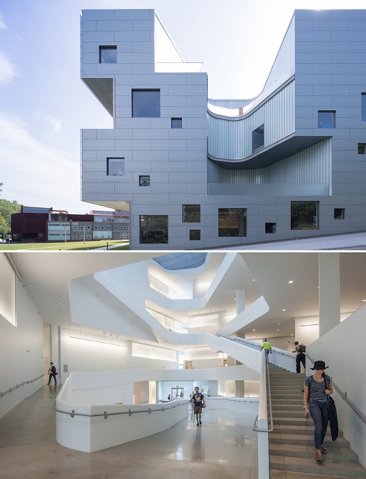 Реализация проекта корпуса The Visual Arts Building стала грандиозным экспериментом, ведь для строительства использовались пустотные бетонные плиты (Айова-Сити, США).