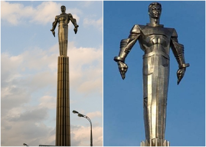 Памятник первому космонавту даже сейчас вдохновляет на свершения, пусть и в области впечатляющих инсталляций (Ленинский проспект, Москва).