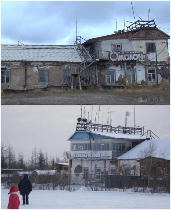 Аэропорт «Омолон» несмотря на заброшенный вид до сих пор является единственным маршрутом, по которому можно добраться в областной центр (Чукотский автономный округ).