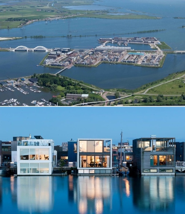 Эйбург – новый район Амстердама, где можно пожить в плавучем доме или поселиться на одном из искусственных островов среди озера Эймер (Нидерланды).