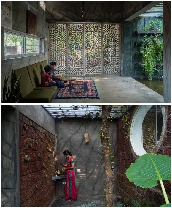 Резиденция художника построена из местных материалов, что позволило значительно снизить себестоимость строительства (The Artist’s residence, Индия).