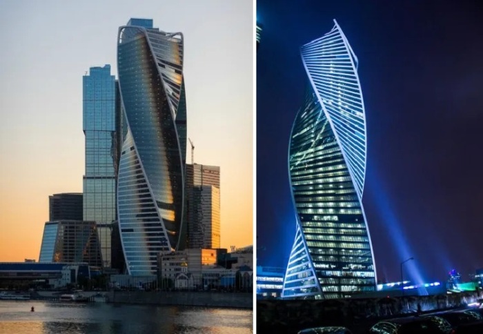 Спиралеобразная конструкция небоскреба «Эволюция» закручивается на 150 градусов (Москва).