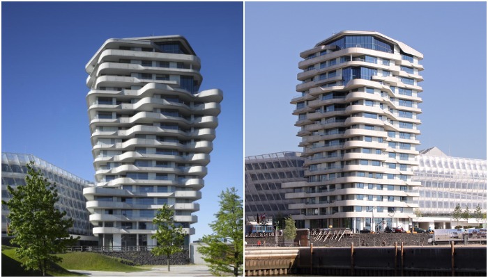Башня Марко Поло – футуристический жилой комплекс, удостоенный множества архитектурных премий, как за дизайн, так за инновации и устойчивость (Гамбург, Германия). 