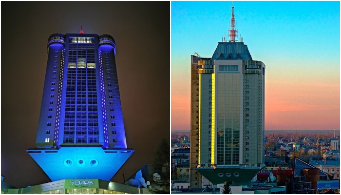 Здание, названное в народе «Рюмка», поменяло не только функционал, но и приобрело башню (Бизнес-центр «Тверь»).