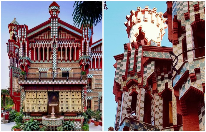 Притягивающая красота здания завораживает красочным шахматно-цветочным орнаментом, башнями и башенками, арками и коваными балкончиками (Casa Vicens, Барселона). 