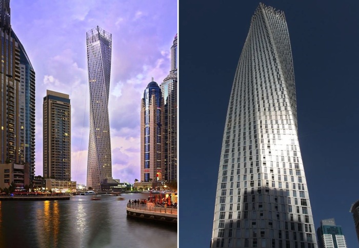 Благодаря инновационным материалам жителям 75-этажной высотки не стоит бояться солнечных лучей (Cayan Tower, Дубай). 