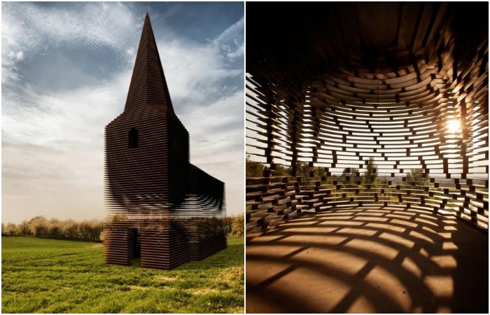 Впечатляющее «испарение» силуэта церкви и вид изнутри строения (Reading between the Lines, Бельгия).