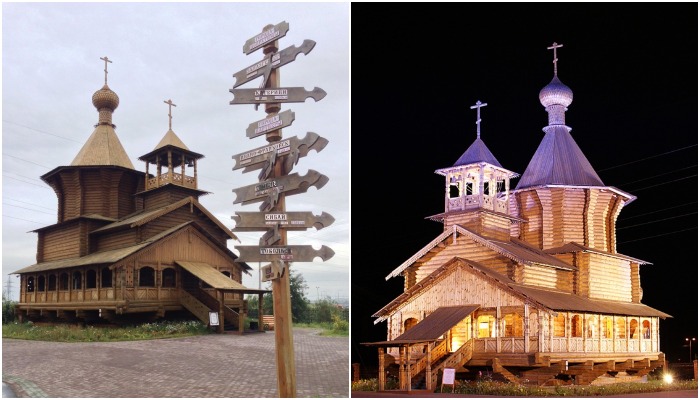 Церковь Всех Святых в Сургуте также построили современные мастера и без единого гвоздя (Ханты-Мансийский автономный округ).