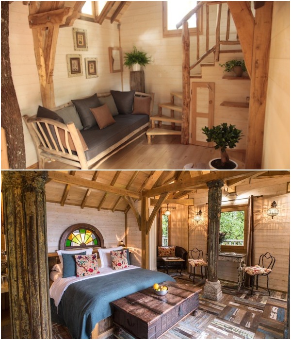 Колоритный эко-домик не лишен современных удобств и романтической атмосферы (Châteaux dans les Arbres, Франция).