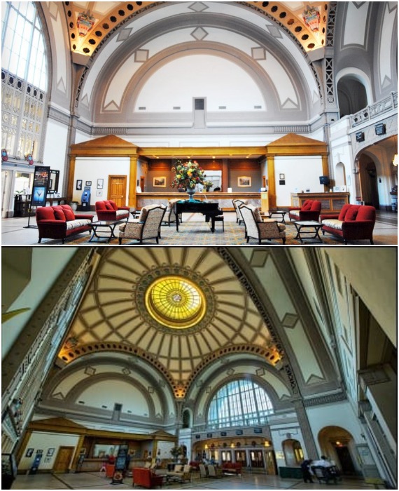 Вестибюль со сводчатым потолком представляет собой впечатляющее зрелище, которое чаще всего сравнивают с музеем изящных искусств (Chattanooga Choo Choo Hotel, США).