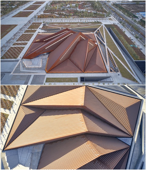 Вид на новый Художественный музей с высоты полета (Датун, Китай).