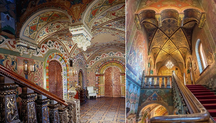 Убранство в стиле боярского терема из самых дорогих материалов также не оценили московские аристократы (Дом купца Игумнова, Москва).