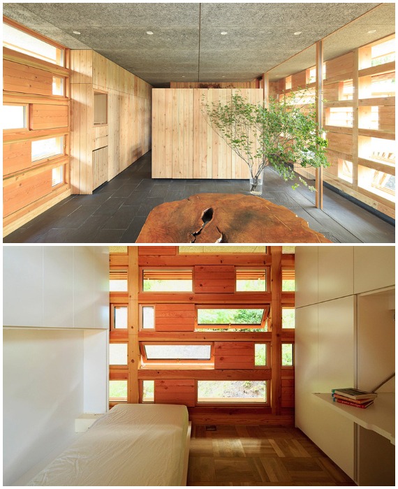 Дизайнеры при оформлении загородного дома решили отойти от высоких потолков и больших жилых пространств (House in Itsuura, Япония).