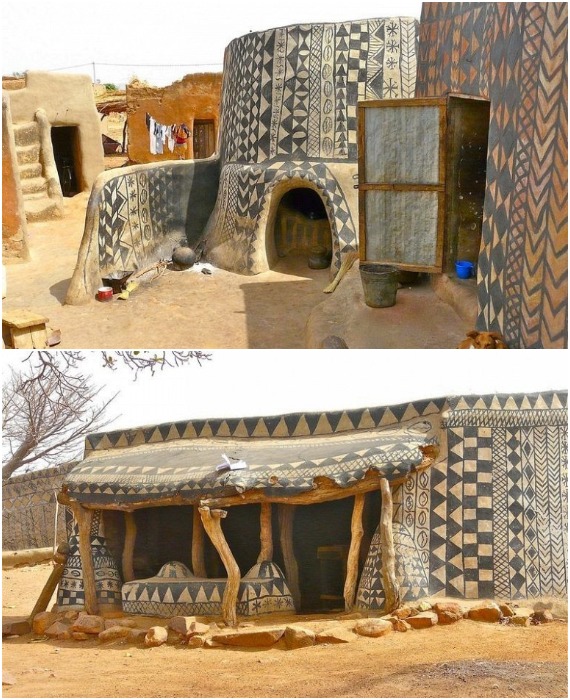 Глиняные дома всегда расписывают женщины (Тиебель, Буркина-Фасо).