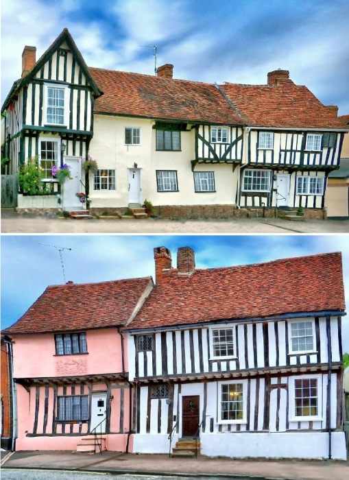 Перекошенные дома деревни можно считать иллюстрациями к веселой английской песенке (Lavenham, Великобритания).