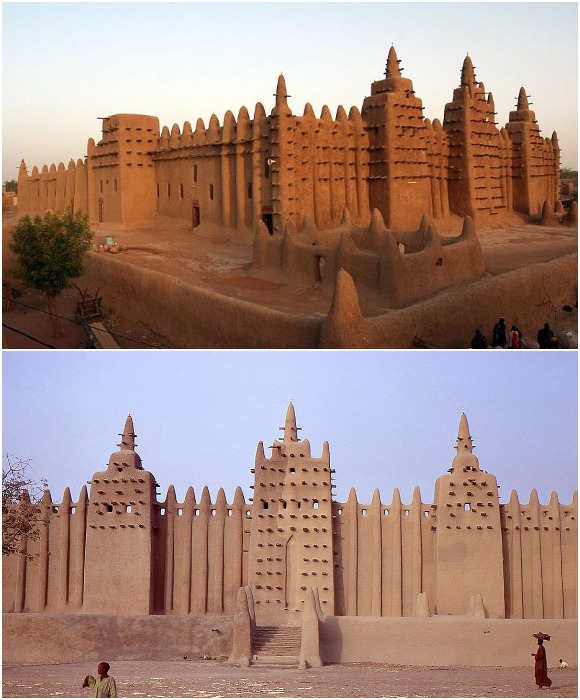 До сих пор не раскрыта тайна строительства глинобитных строений Тимбукту, прекрасно сохранившихся до наших дней (Мали).