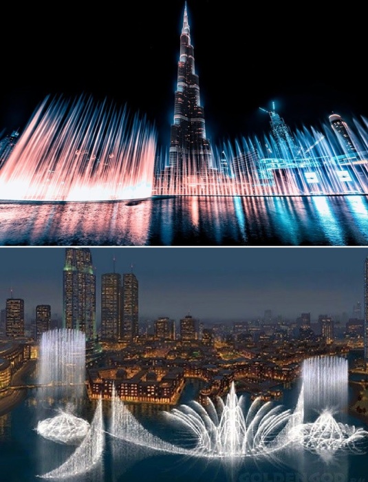 Дубайский музыкальный фонтан — прекраснейшая композиция из света, звука и воды (ОАЭ).