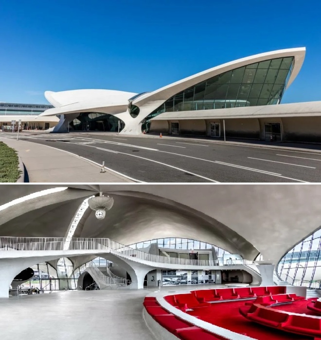 Современники подхватили идеи экспрессионистов, адаптируя их под новые требования и реалии (аэропорт Дж.Ф.Кеннеди в Нью-Йорке, проект 1948 г., архитектор Ээро Сааринен). 