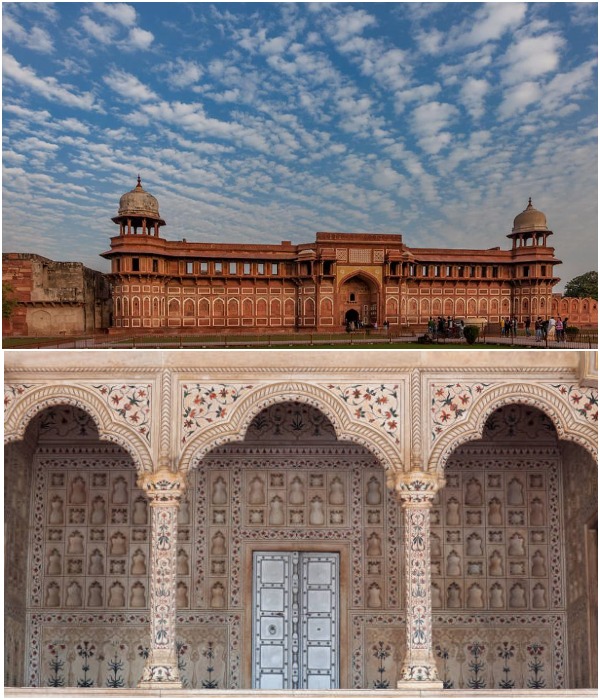В оформлении главных структур форта эффектно сочетаются персидские и индийские элементы архитектуры, искусства и национальных традиций (Форт Агра, Индия.
