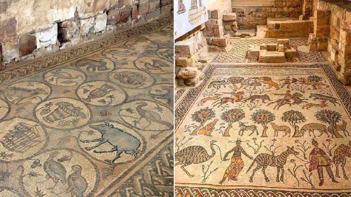 Древние мозаики сохранили свою первозданную красоту и яркость красок (Главный храм Петры, Иордания). 