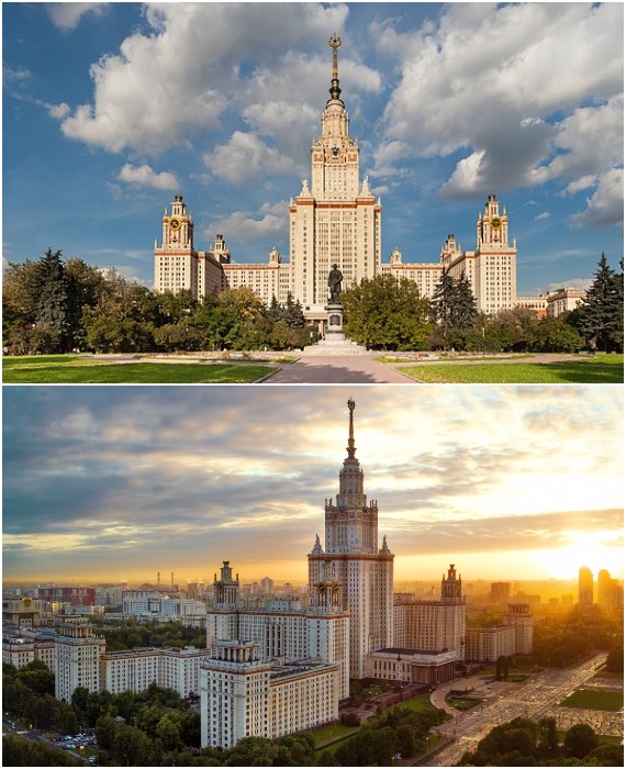 На Воробьевых горах было построено самое высокое и самое величественное здание из «7 сестер» (Главный корпус МГУ, Москва).