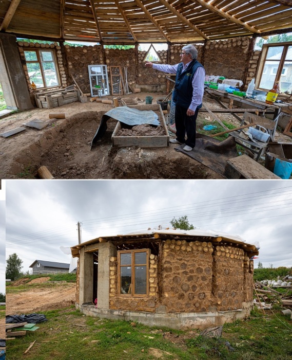 По завершению строительства дома, Афанасий Шашков принялся возводить сарай, используя технологию глиночурка (Суходолы, Беларусь).
