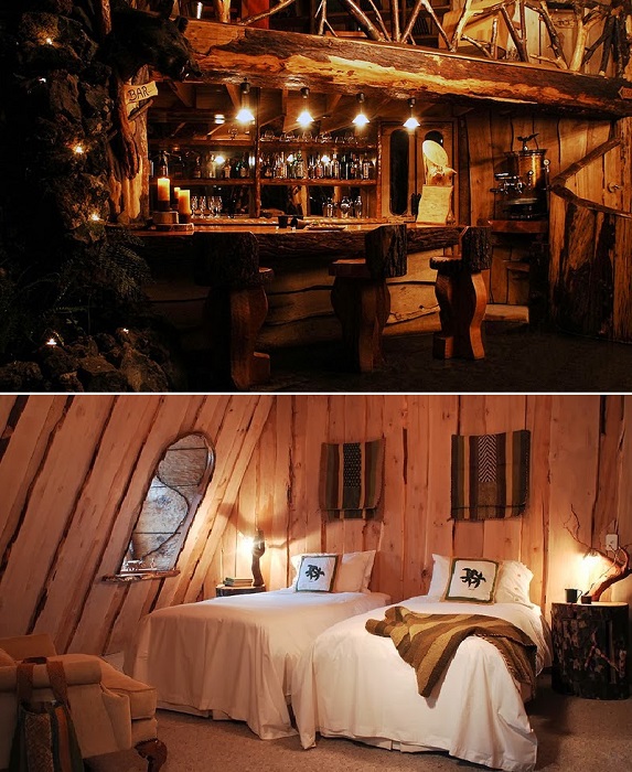 Интерьер люксов внутри отеля-водопада Montaña Mágica Lodge. Интерьер люксов внутри отеля-водопада Montaña Mágica Lodge.